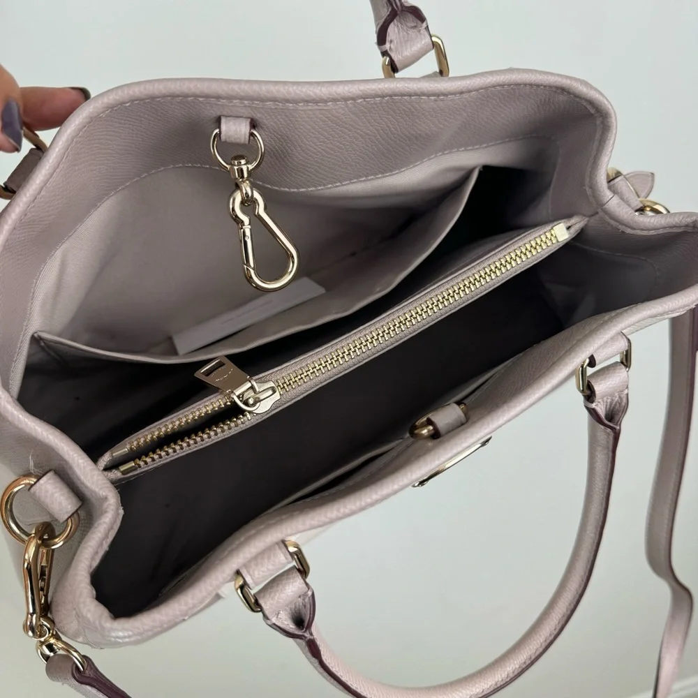 Coach Margot Small Carryall Satchel Leather Bag Beige Vanilla Color Block